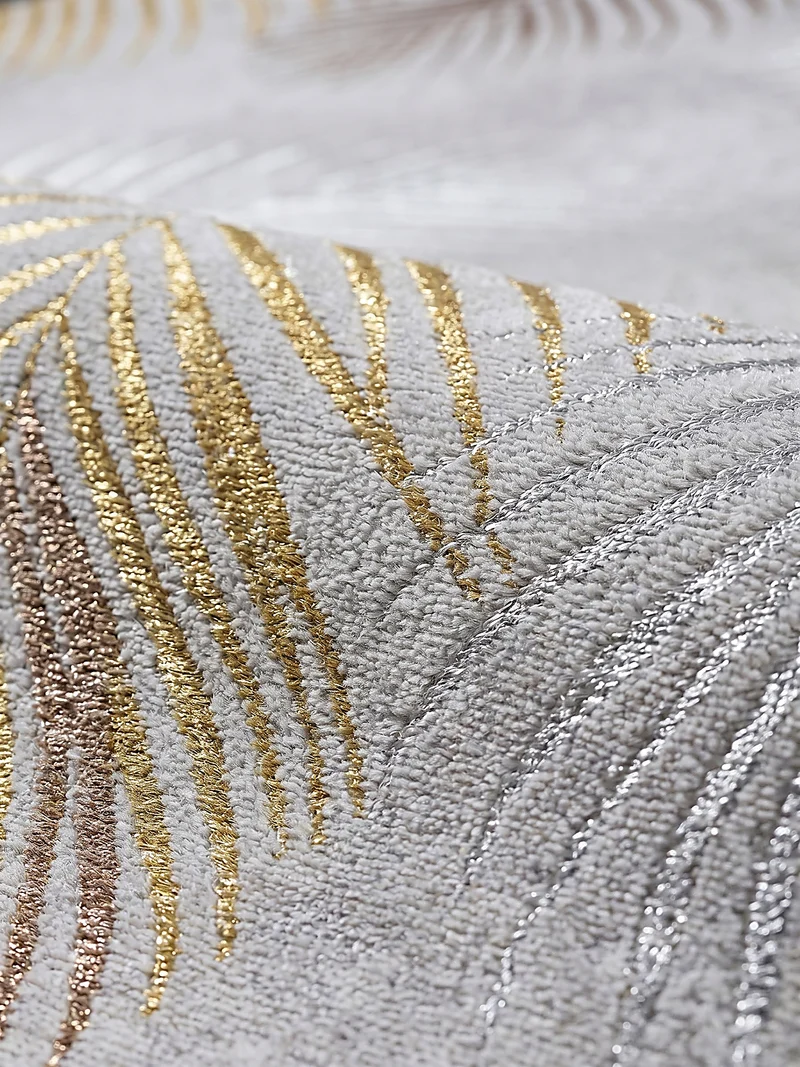 Kurzflor-Teppich Metallic-Palmblätter Glamour - Polyester, 9 mm Gesamthöhe