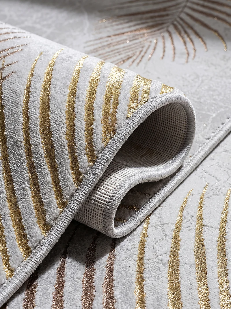 Kurzflor-Teppich Metallic-Palmblätter Glamour - Polyester, 9 mm Gesamthöhe