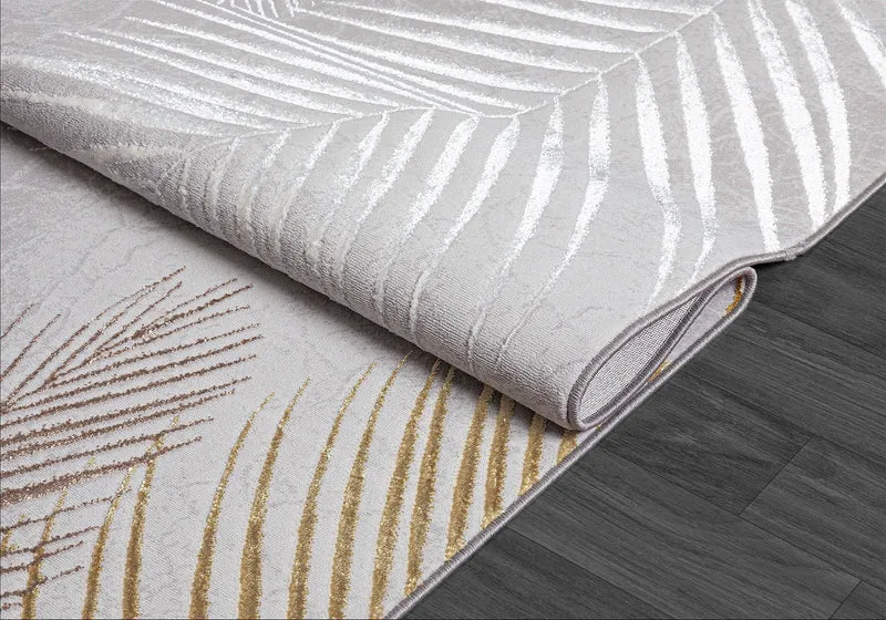 Kurzflor-Teppich Metallic-Palmblätter Glamour - Polyester, 9 mm Gesamthöhe