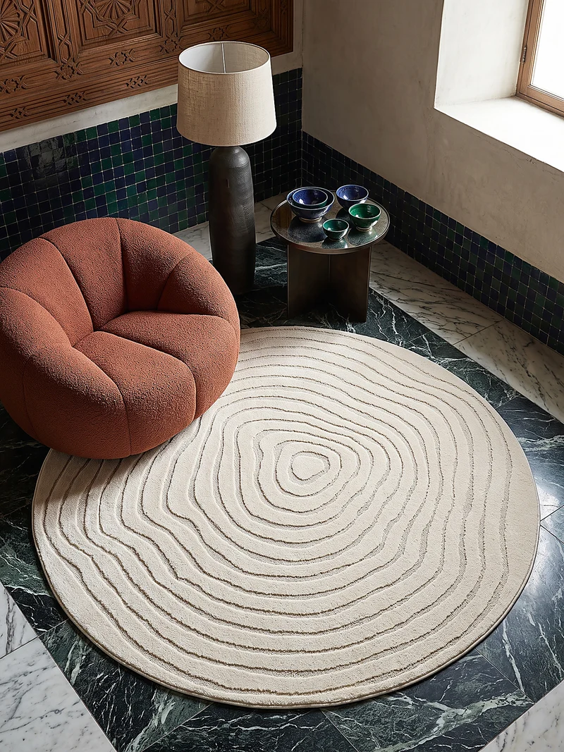 Kurzflor-Teppich Horizontale Wellen-Reihen - Polypropylen-Polyester-Mix, 15 mm Gesamthöhe