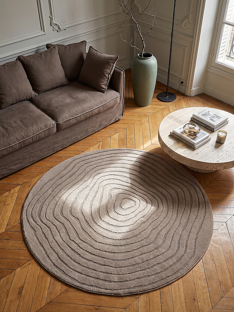 Kurzflor-Teppich Horizontale Wellen-Reihen - Polypropylen-Polyester-Mix, 15 mm Gesamthöhe