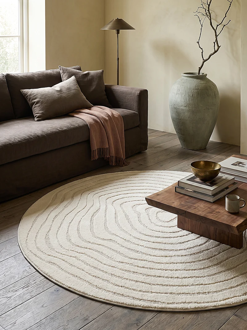 Kurzflor-Teppich Horizontale Wellen-Reihen - Polypropylen-Polyester-Mix, 15 mm Gesamthöhe