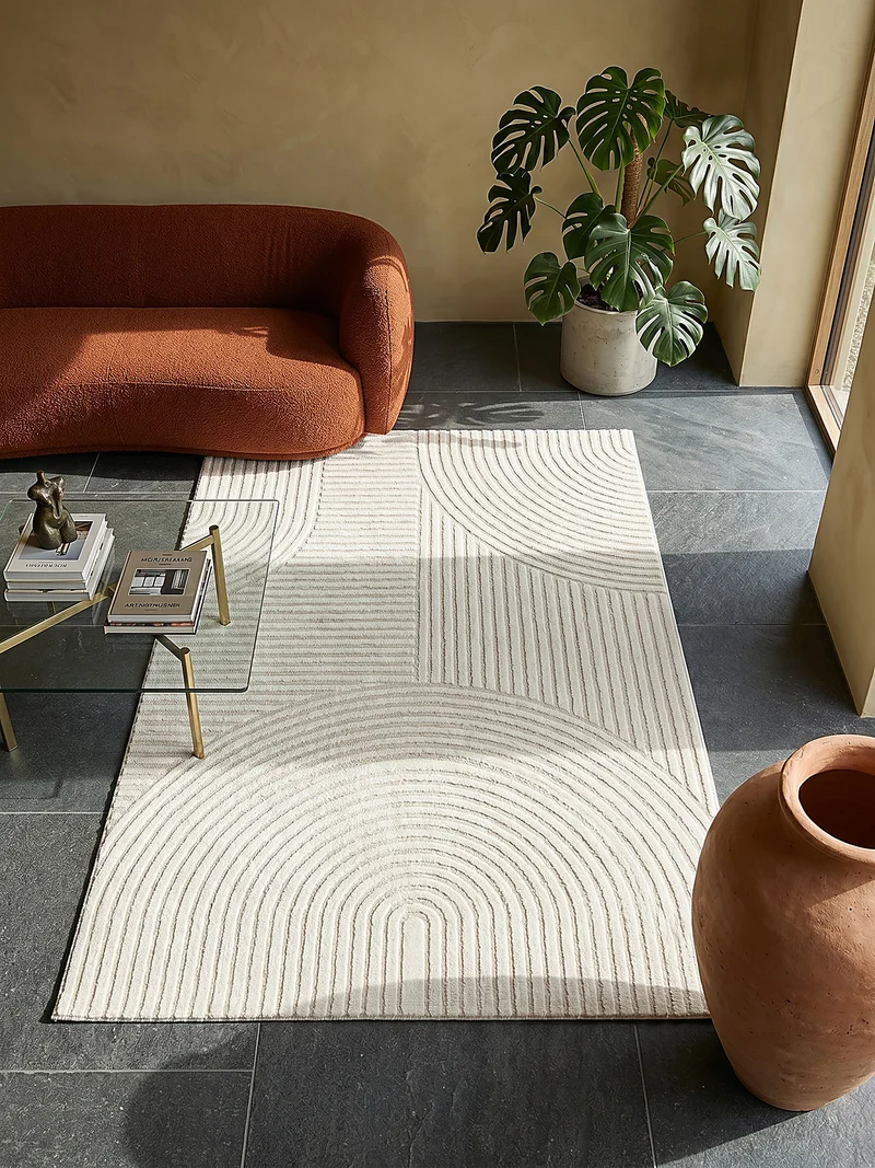 Kurzflor-Teppich 3D-Relief Halbkreise - Polypropylen-Polyester-Mix, 15 mm Gesamthöhe