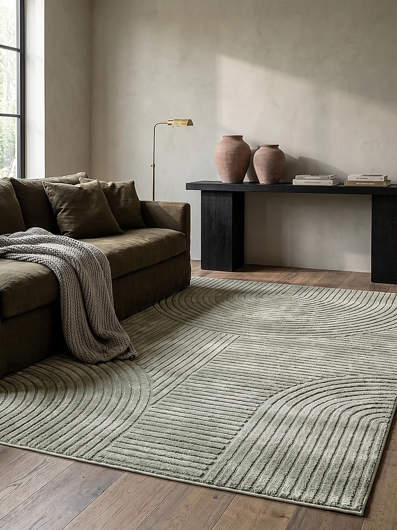 Kurzflor-Teppich 3D-Relief Halbkreise - Polypropylen-Polyester-Mix, 15 mm Gesamthöhe