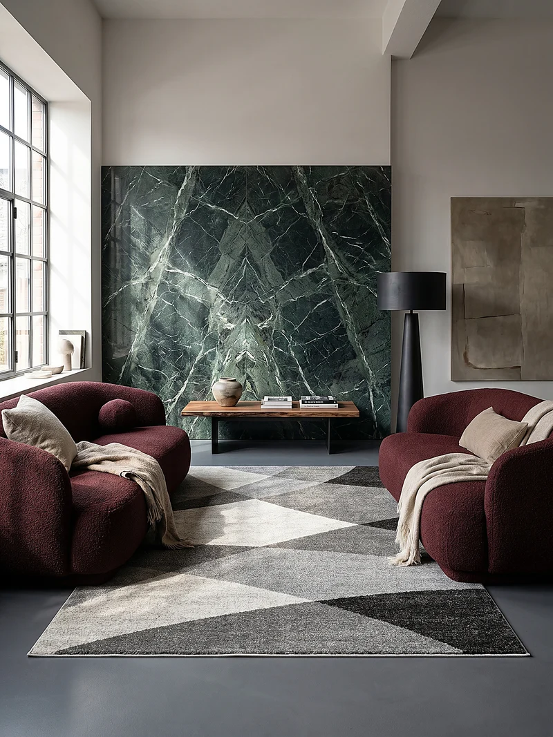 Niederflor-Teppich geschwungene Bögen Wellen Bögen - Polypropylen, 5 mm Gesamthöhe