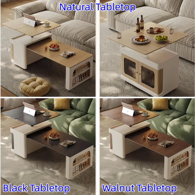 Hebebarer und ausziehbarer Multifunktions-Doppeltisch mit Universalrollen