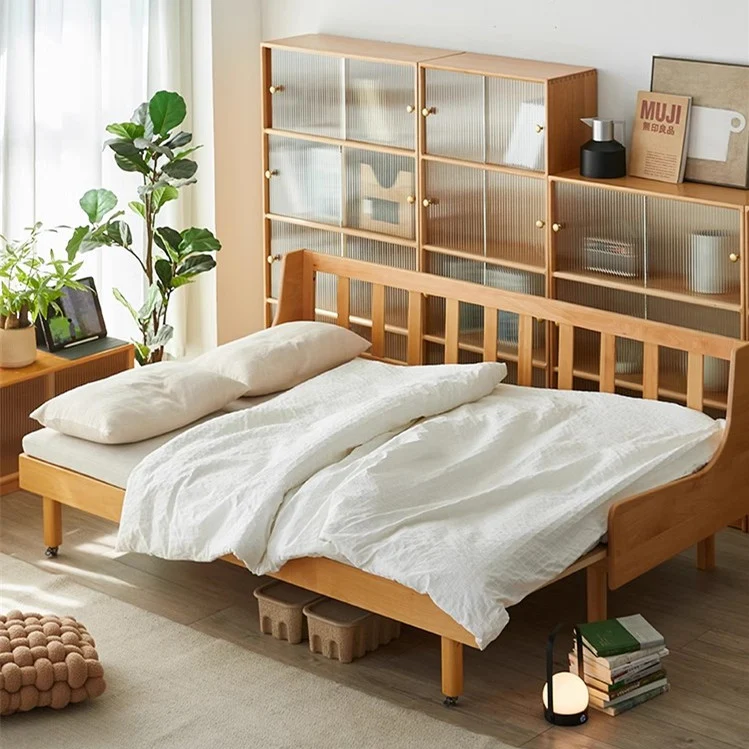Ausziehbares Schlafsofa aus massivem Buchenholz mit Rückenlehne