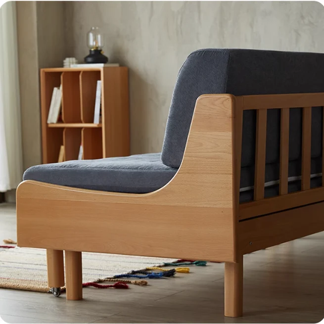 Ausziehbares Schlafsofa aus massivem Buchenholz mit Rückenlehne