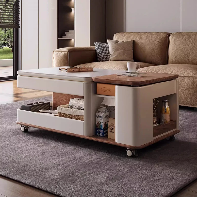 Moderner, leichter Luxus-Couchtisch mit anhebbarer und drehbarer Platte