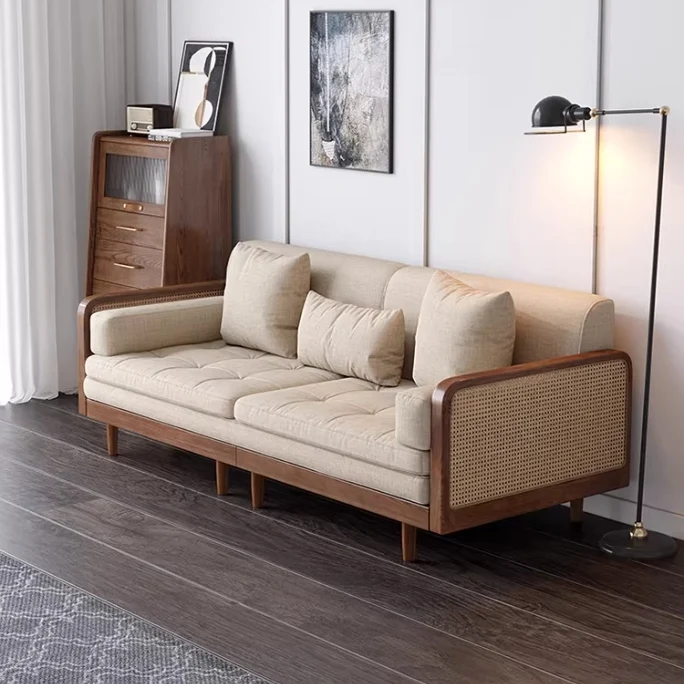 Leathaire-Schlafsofa mit Rattangeflecht-Holzrahmen