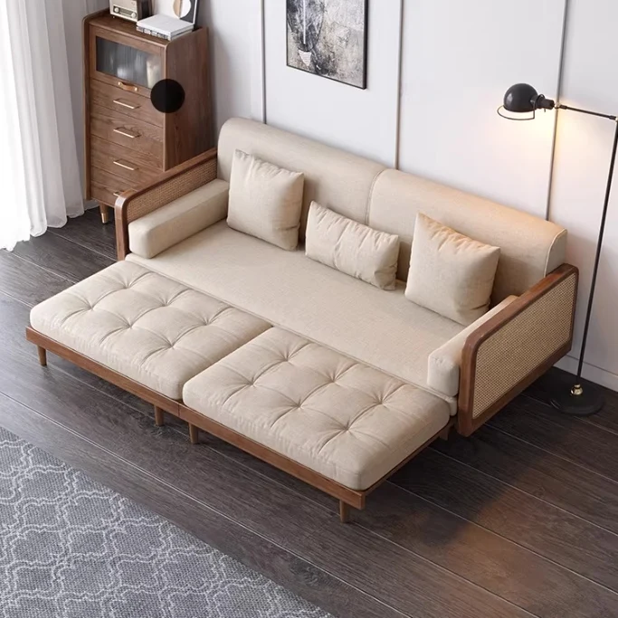 Leathaire-Schlafsofa mit Rattangeflecht-Holzrahmen