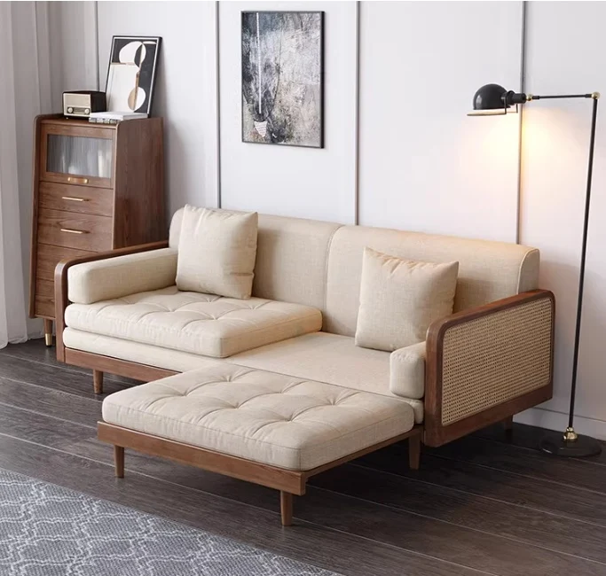Leathaire-Schlafsofa mit Rattangeflecht-Holzrahmen