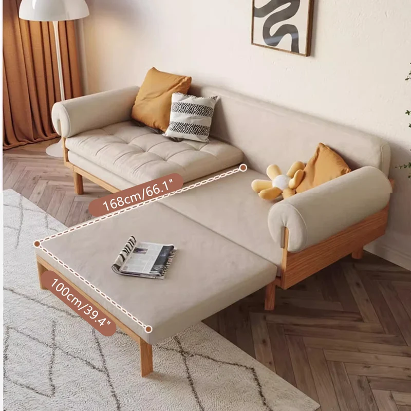 Klappbares Schlafsofa aus Massivholz mit eingelassenen Armlehnen von Japandi