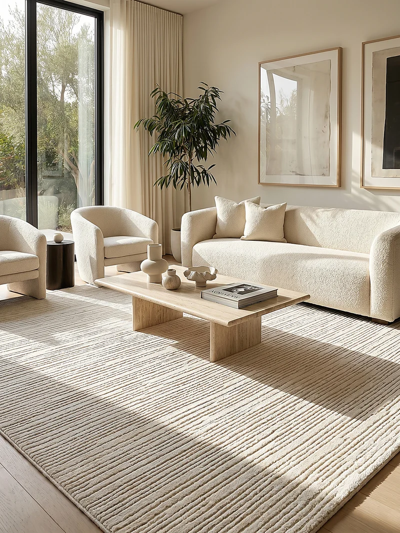 Kurzflor-Teppich subtile horizontale Streifen - Polyester, 13 mm Gesamthöhe