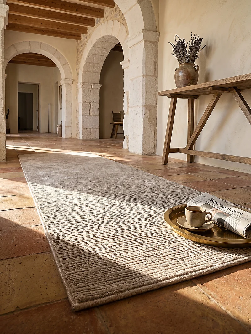 Kurzflor-Teppich subtile horizontale Streifen - Polyester, 13 mm Gesamthöhe
