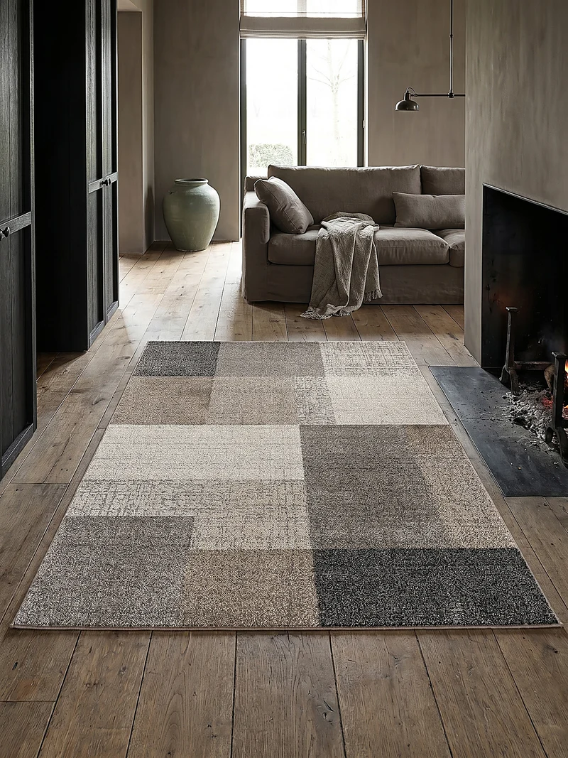 Niederflor-Teppich Patchwork-Quadrate - Polypropylen, 5 mm Gesamthöhe