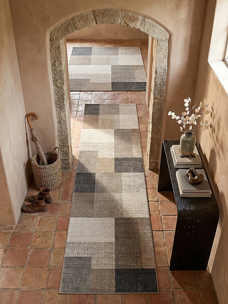 Niederflor-Teppich Patchwork-Quadrate - Polypropylen, 5 mm Gesamthöhe
