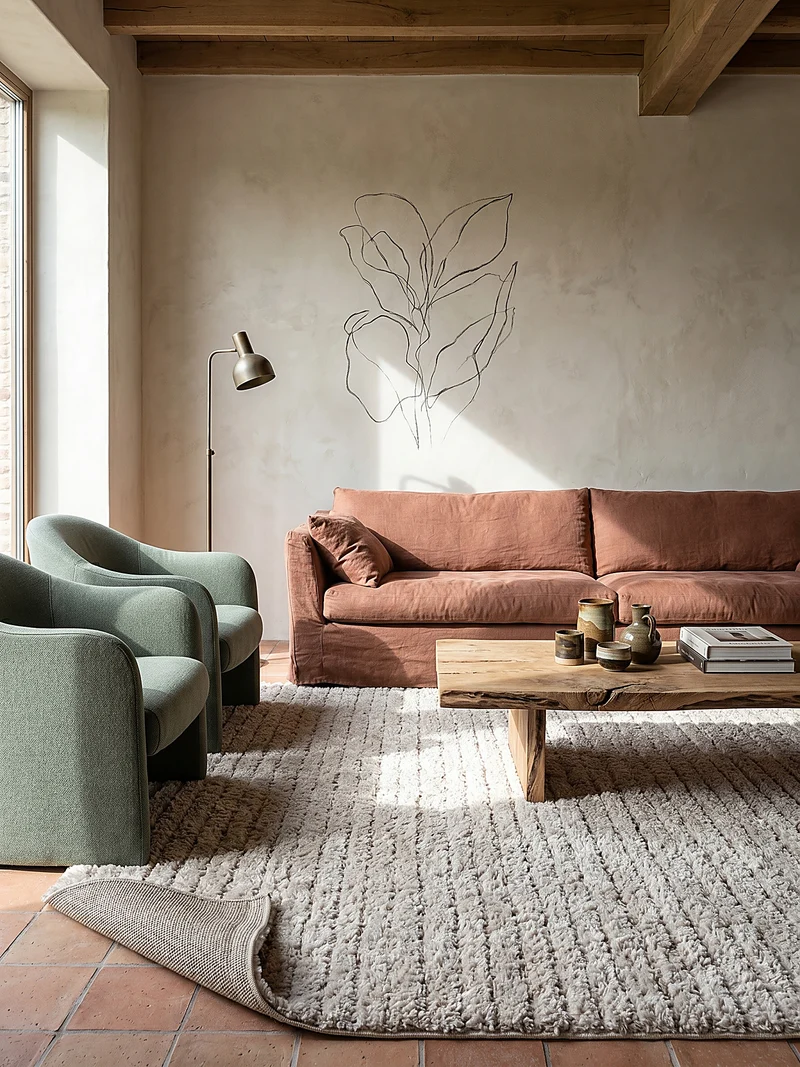 Hochflor-Teppich subtile horizontale Streifen - Polypropylen, 31 mm Gesamthöhe