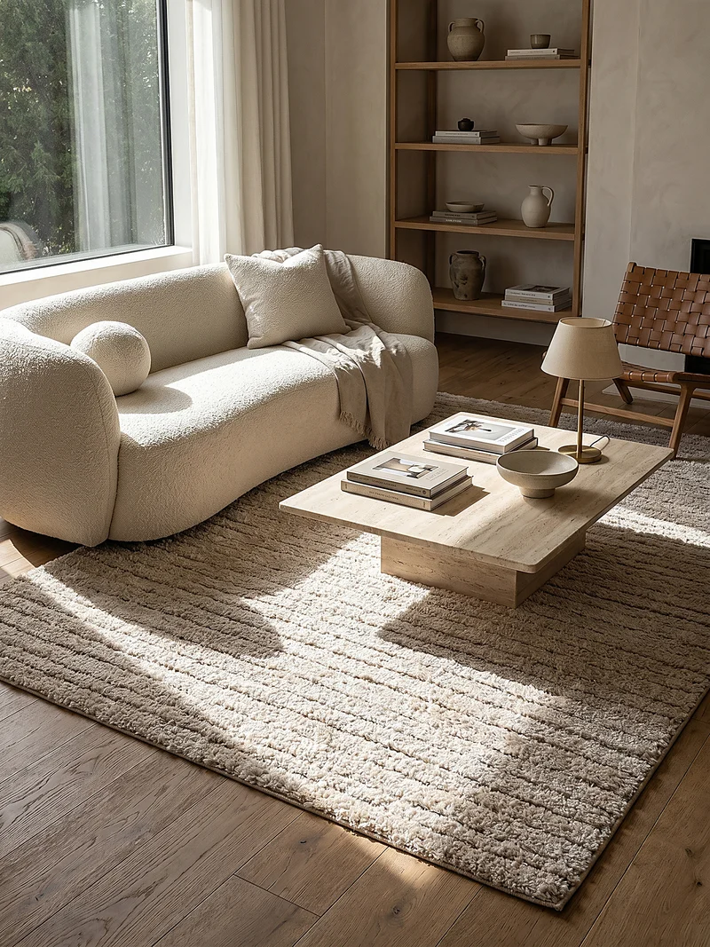 Hochflor-Teppich subtile horizontale Streifen - Polypropylen, 31 mm Gesamthöhe