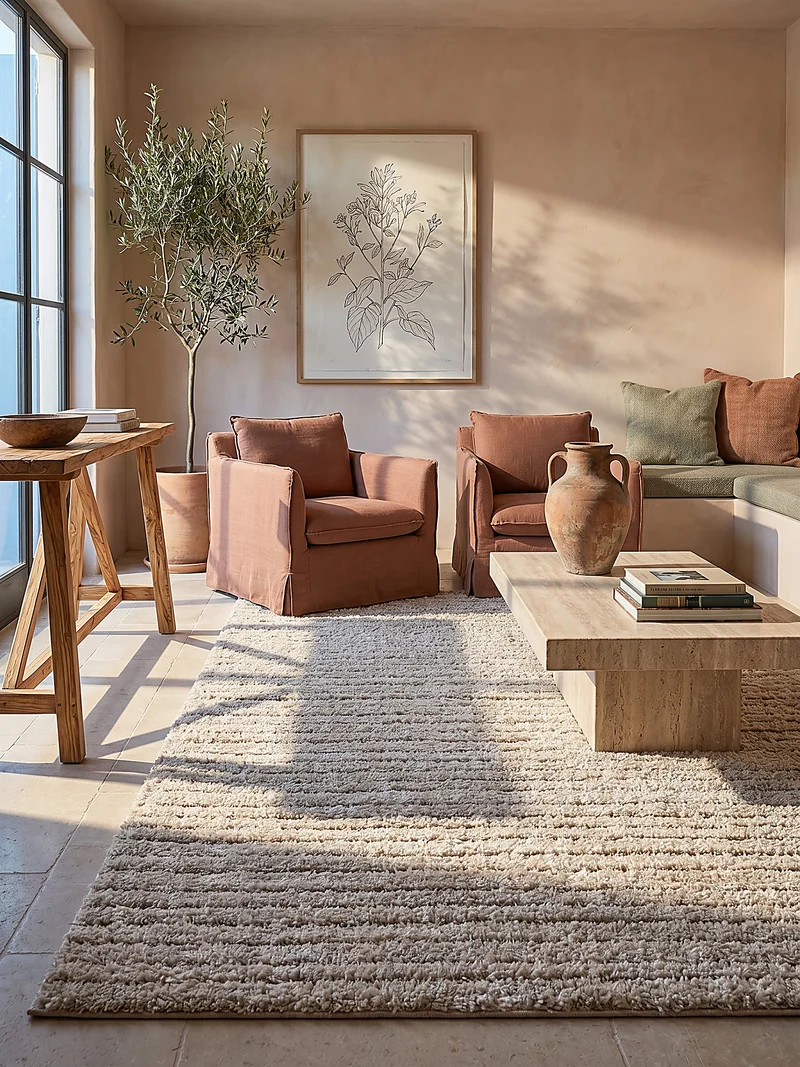Hochflor-Teppich subtile horizontale Streifen - Polypropylen, 31 mm Gesamthöhe