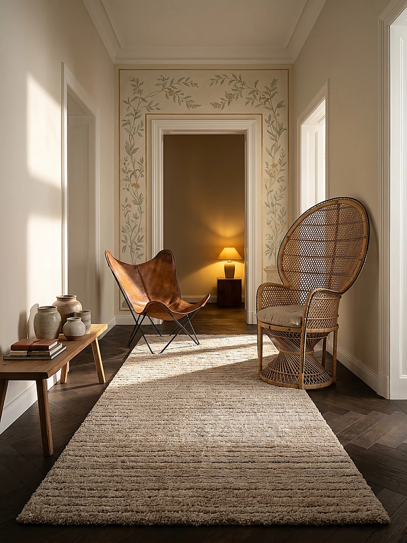 Hochflor-Teppich subtile horizontale Streifen - Polypropylen, 31 mm Gesamthöhe