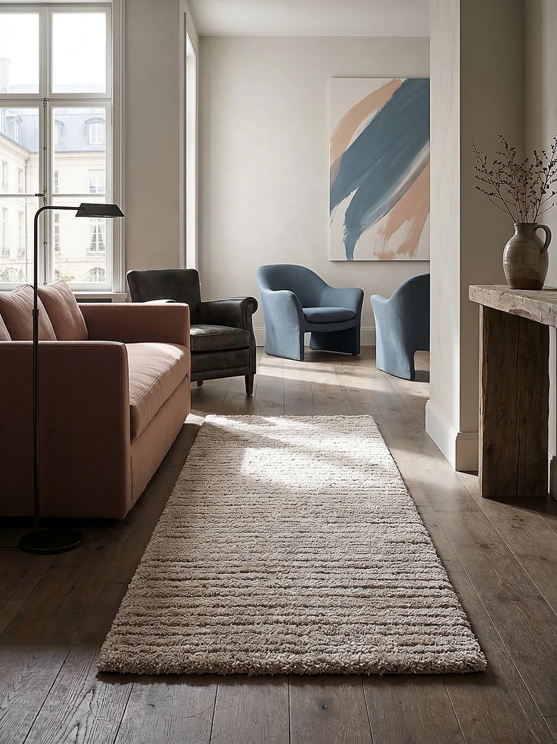 Hochflor-Teppich subtile horizontale Streifen - Polypropylen, 31 mm Gesamthöhe
