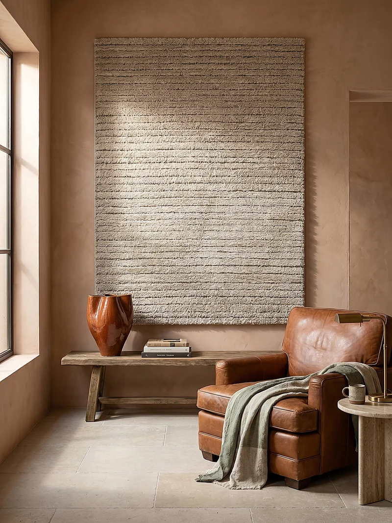 Hochflor-Teppich subtile horizontale Streifen - Polypropylen, 31 mm Gesamthöhe