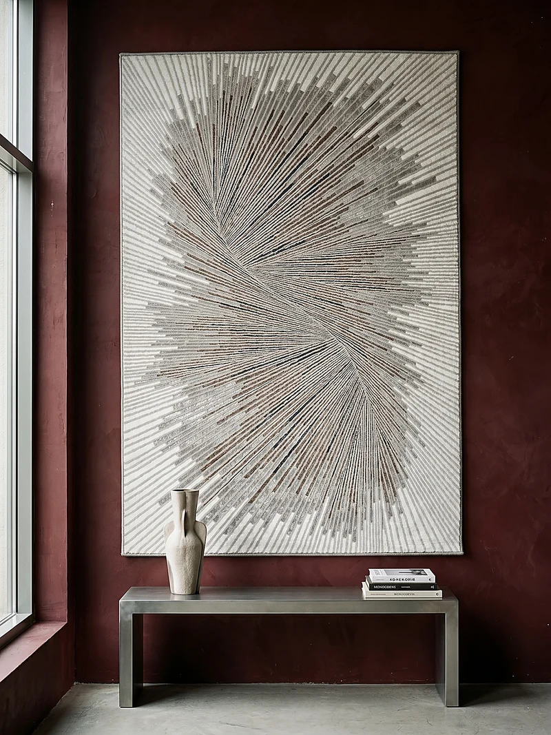 Kurzflor-Teppich Metallic Sunburst-Palmblatt - Polyester, 9 mm Gesamthöhe