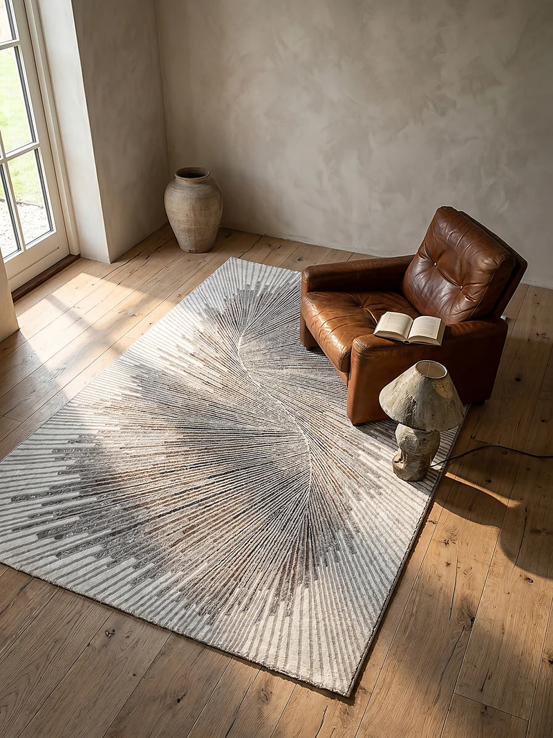 Kurzflor-Teppich Metallic Sunburst-Palmblatt - Polyester, 9 mm Gesamthöhe