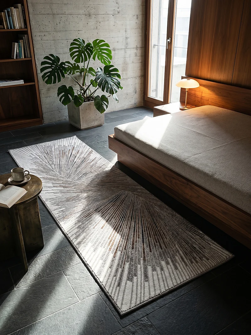 Kurzflor-Teppich Metallic Sunburst-Palmblatt - Polyester, 9 mm Gesamthöhe