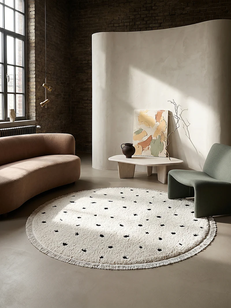 Hochflor-Teppich Tupfen-Muster auf Shaggy - Polypropylen, 31 mm Gesamthöhe