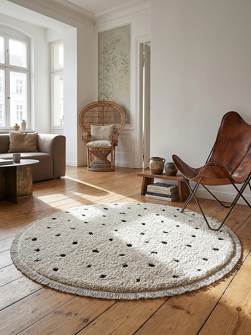 Hochflor-Teppich Tupfen-Muster auf Shaggy - Polypropylen, 31 mm Gesamthöhe