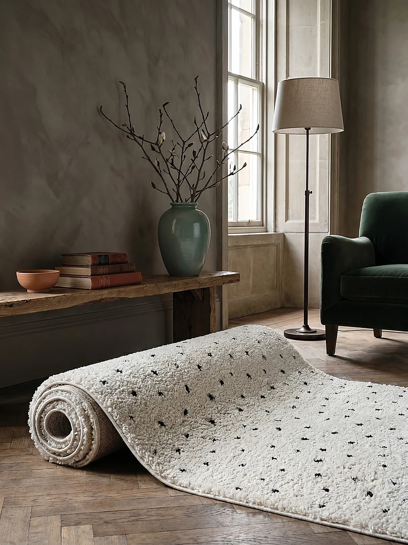 Hochflor-Teppich Tupfen-Muster auf Shaggy - Polypropylen, 31 mm Gesamthöhe