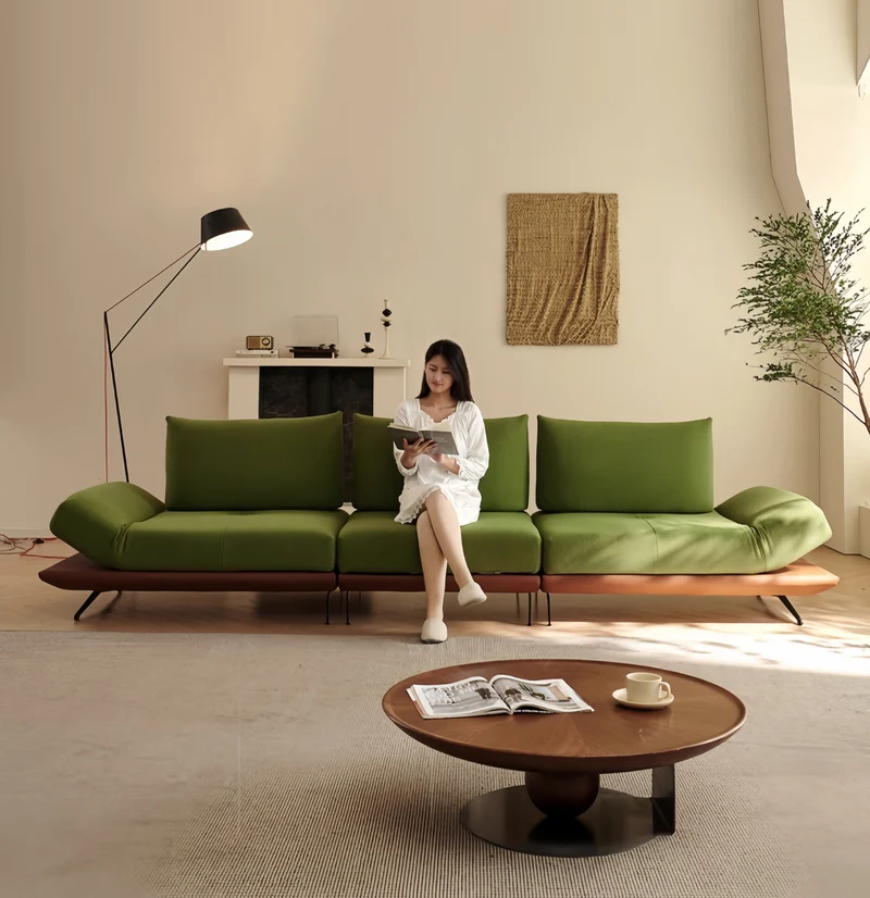 Modernes modulares Insel-Drehsofa mit verstellbarer Armlehne und Rückenkissen