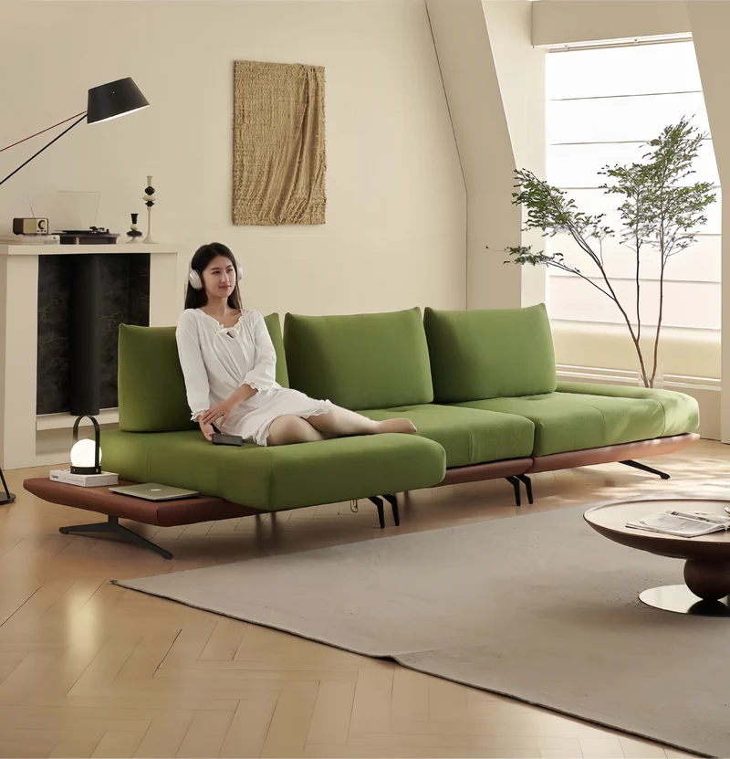 Modernes modulares Insel-Drehsofa mit verstellbarer Armlehne und Rückenkissen