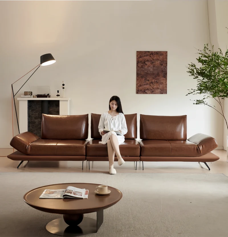 Modernes modulares Insel-Drehsofa mit verstellbarer Armlehne und Rückenkissen