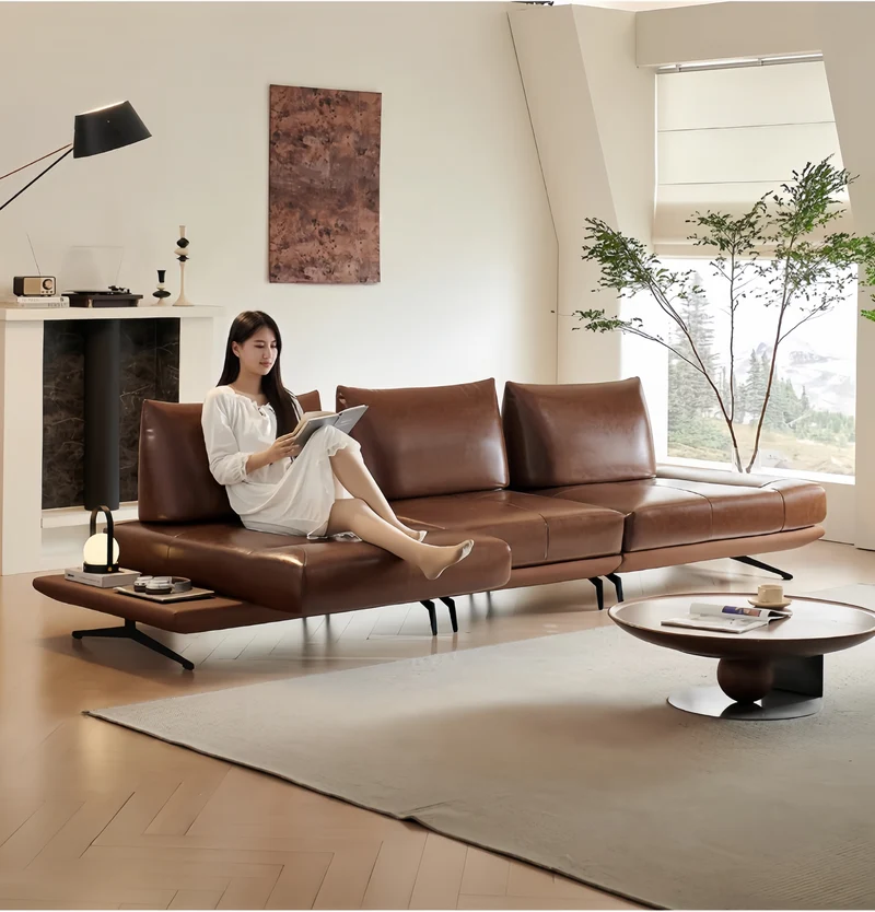 Modernes modulares Insel-Drehsofa mit verstellbarer Armlehne und Rückenkissen