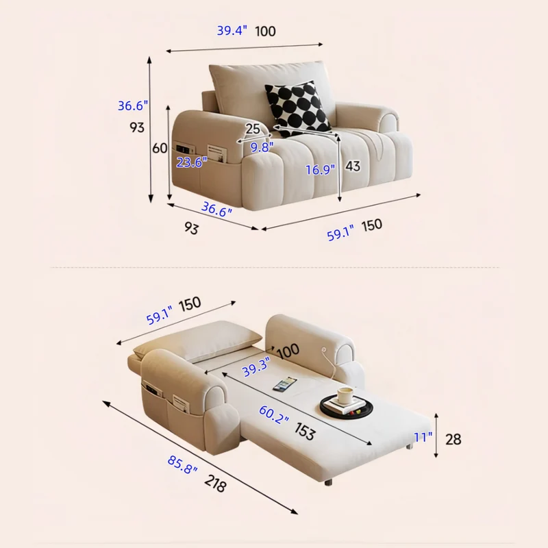 4-in-1-Schlafsofa aus Mikrofaser-Wildleder