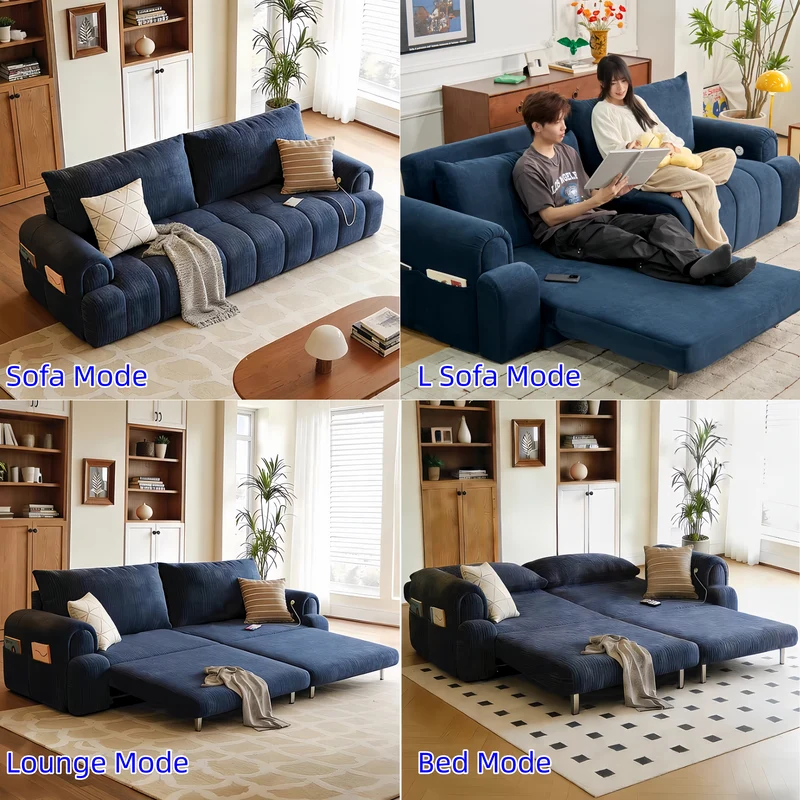 4-in-1-Schlafsofa aus cremefarbenem Chenille-Stoff