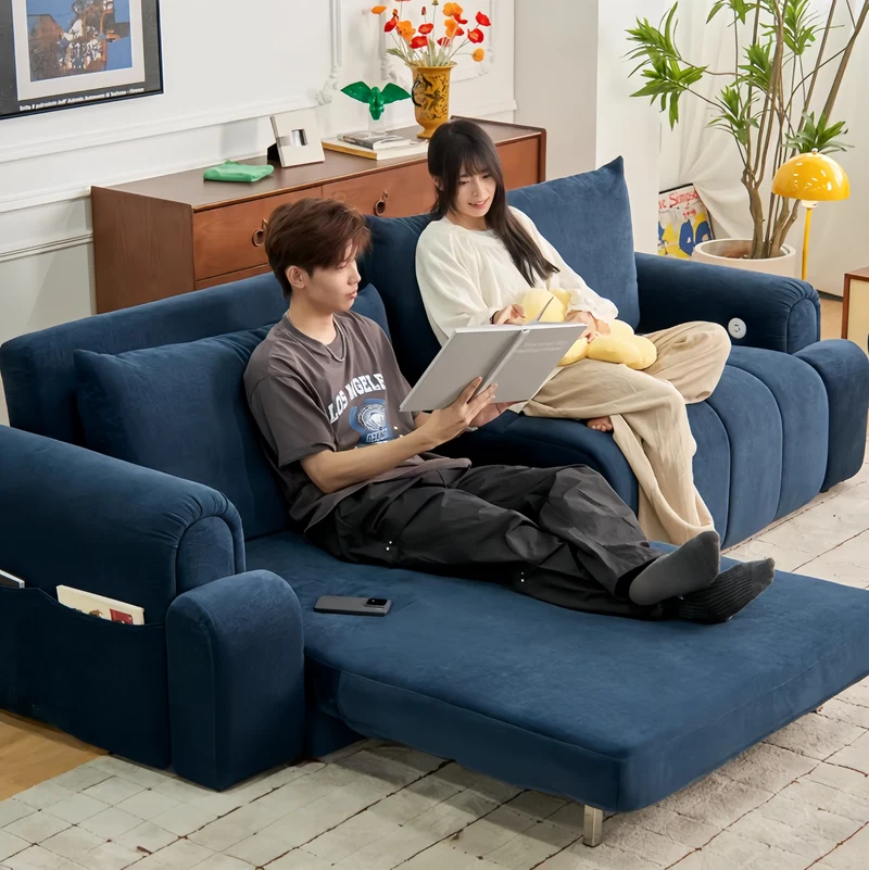 4-in-1-Schlafsofa aus cremefarbenem Chenille-Stoff