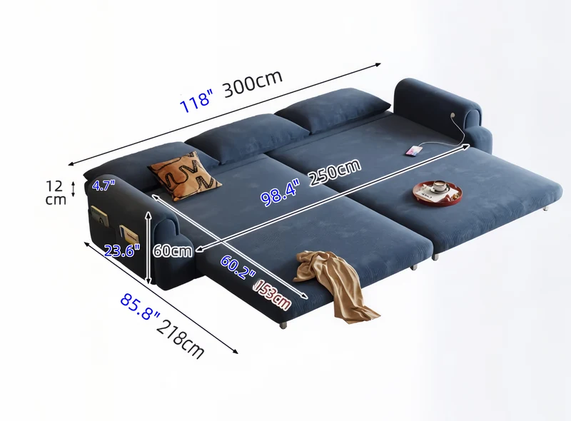 4-in-1-Schlafsofa aus cremefarbenem Chenille-Stoff