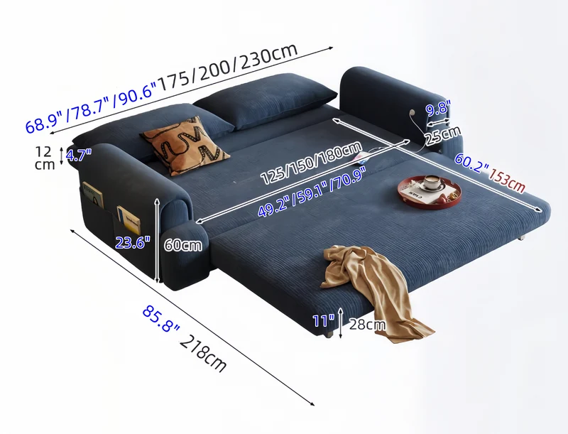 4-in-1-Schlafsofa aus cremefarbenem Chenille-Stoff