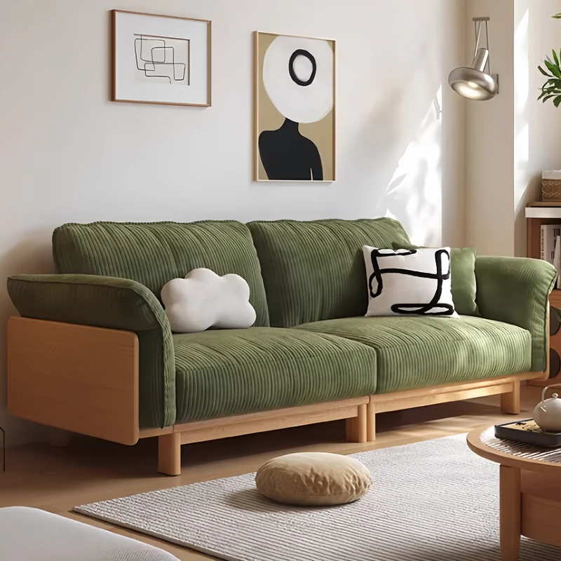 Japandi Schlafsofa mit Massivholzrahmen und Cordbezug