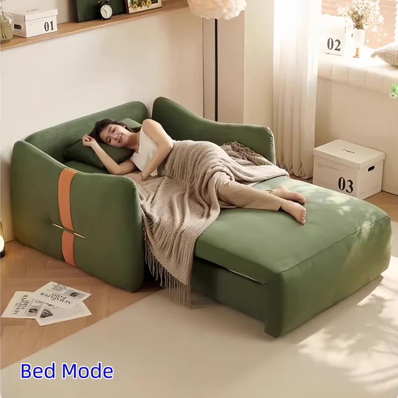 Modernes, minimalistisches Schlafsofa mit Fernbedienung, Bezug aus Mikrofaser-Wildleder und Aufbewahrungsschublade