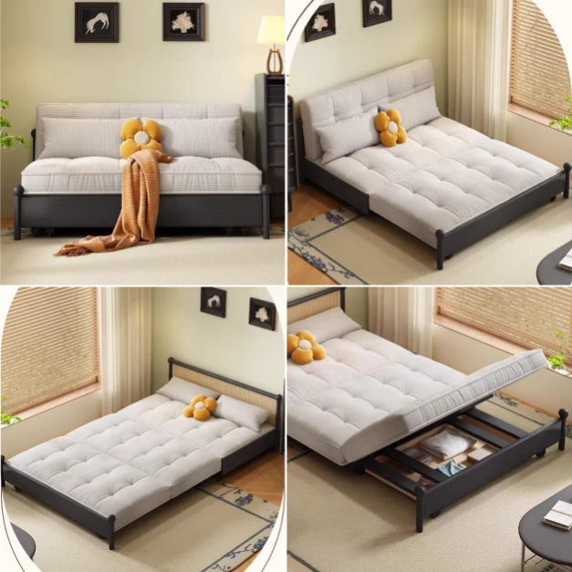 Schlafsofa mit Metallrahmen, Cordbezug und Stauraum darunter