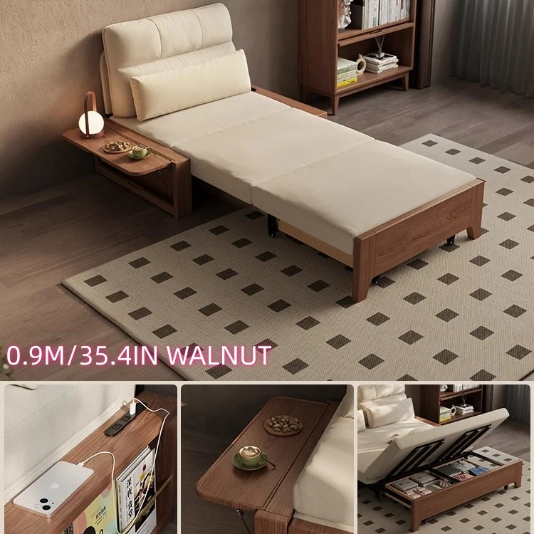 Schlafsofa mit Massivholz-Metallrahmen und verstecktem Stauraum