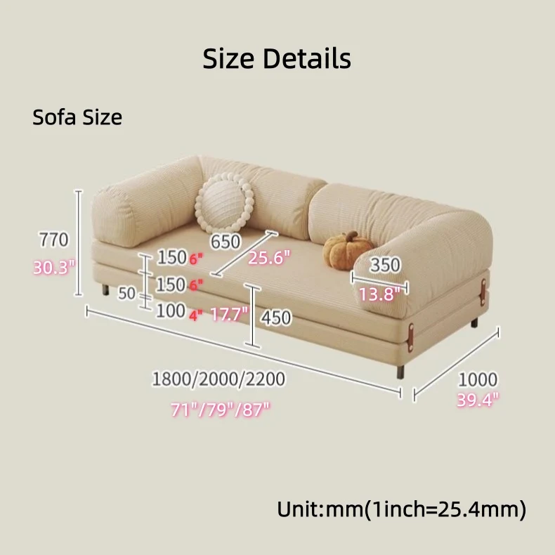 Gepolstertes Schlafsofa mit Metallrahmen und Cordstoffbezug