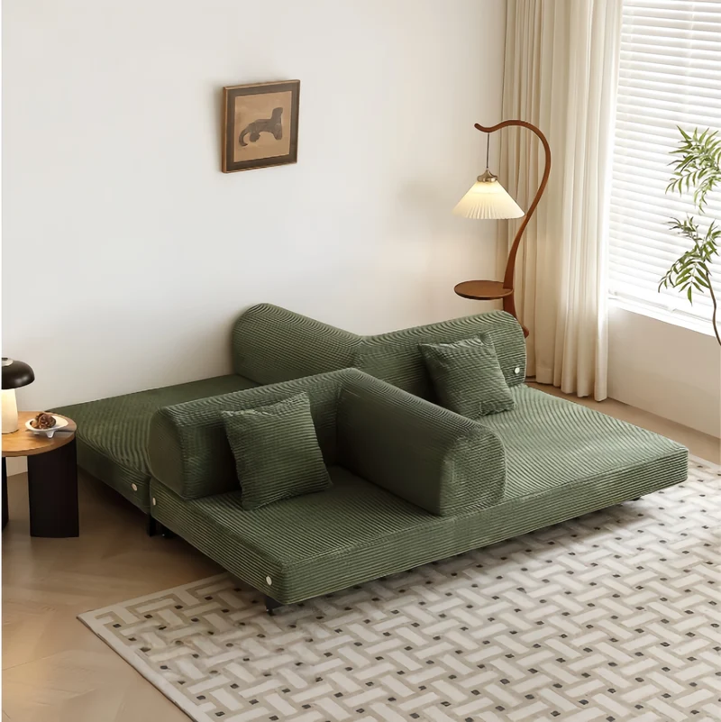 Gepolstertes Schlafsofa mit Metallrahmen und Cordstoffbezug