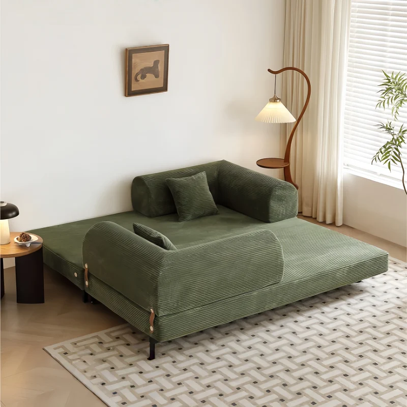 Gepolstertes Schlafsofa mit Metallrahmen und Cordstoffbezug