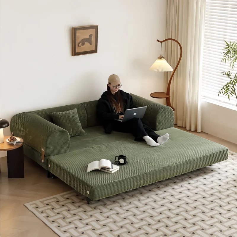 Gepolstertes Schlafsofa mit Metallrahmen und Cordstoffbezug